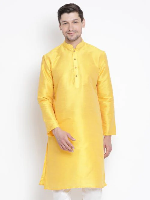 Vastramay Men's Yellow Silk Blend Kurta