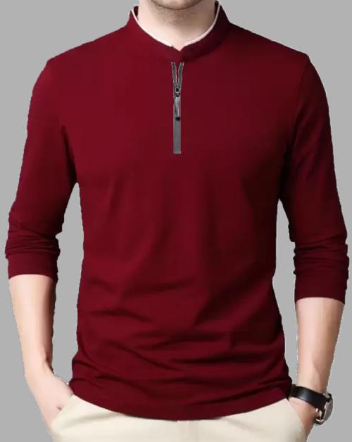 Clafoutis soild zipper neck t-shirt for men