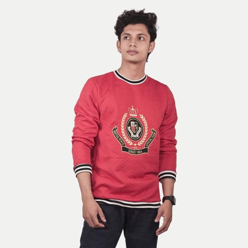 Rad Prix Men Red Embroidery Logo round neck Quilted Sweatshirt