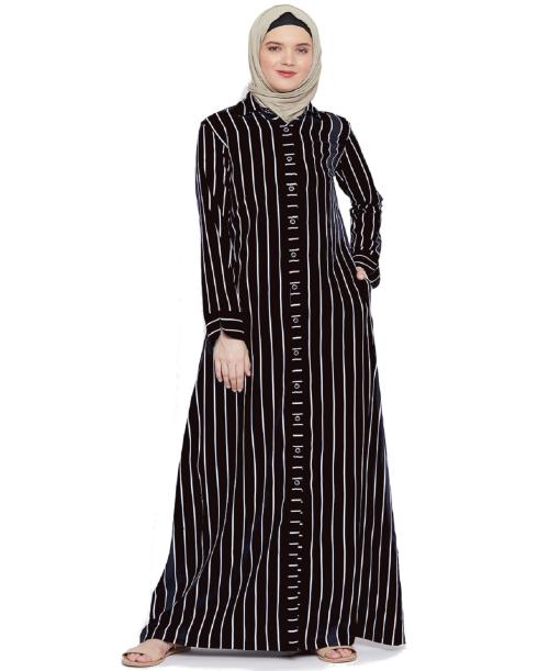 Momin Libas Women's Polyester Full Front Button Open Muslim Burqa Abaya & Burkha