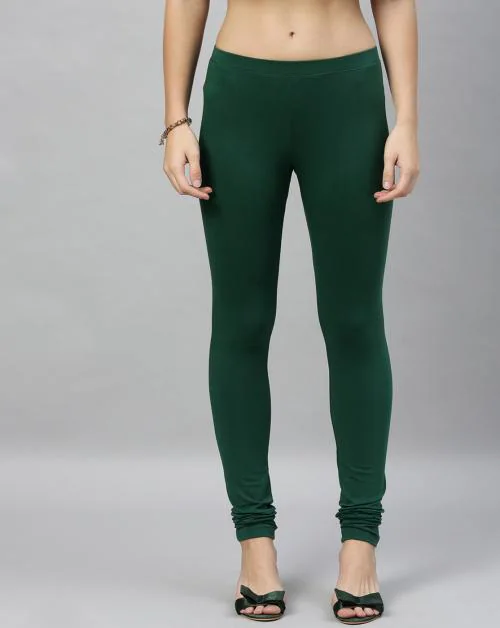 Kryptic Womens Bottle green Solid Cotton Lycra Leggings
