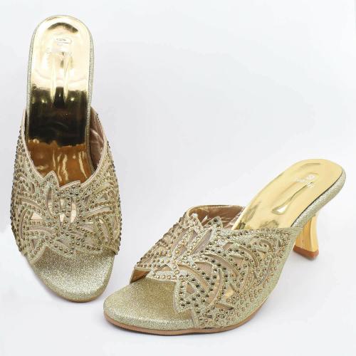 Indiforce Gold Heeled Sandals for Women