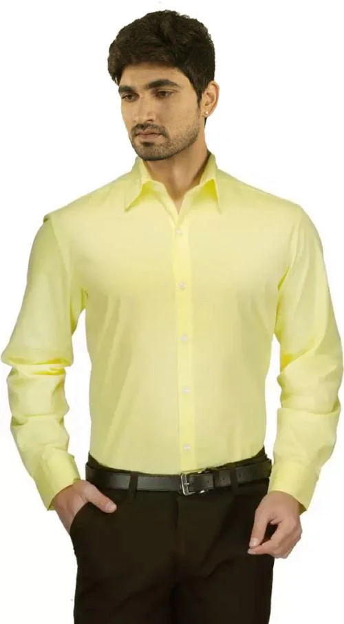 Lemon Yellow Color Men's Cotton Regular Fit Casual Full Sleeve Shirt