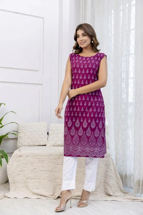 VRUGAM Kurti | Kurtis | Women Kurti | Rayon Long Kurti | Women's Rayon Kurti | Long Kurti for Women | Women’s Kurti | Casual Wear Kurti | Festive Wear Kurti | Party Wear Kurti | Cotton Kurti for Women | Anarkali Kurti-(Purple)-S