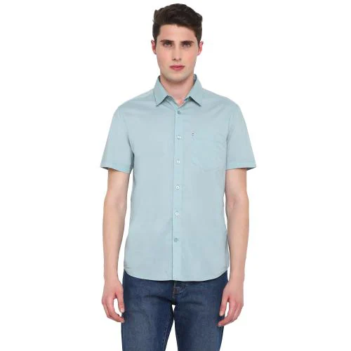 Half Sleeve Smart Slim Fit Cotton Mint Solid Casual Shirt for Men
