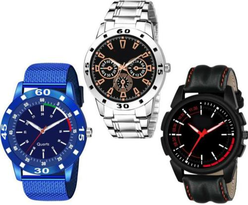 Bolun Analog Multicolor Dial Multicolor Strap Watch For Men (Pack Of 3)