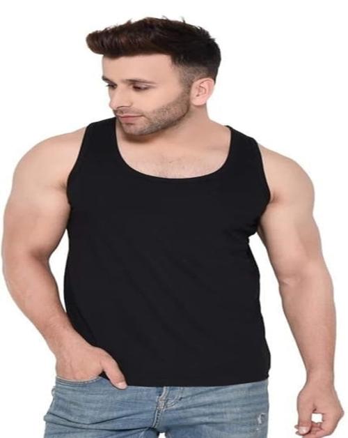 REVIZO Round Neck Men's Regular Fit Cotton Vest for Men,Black