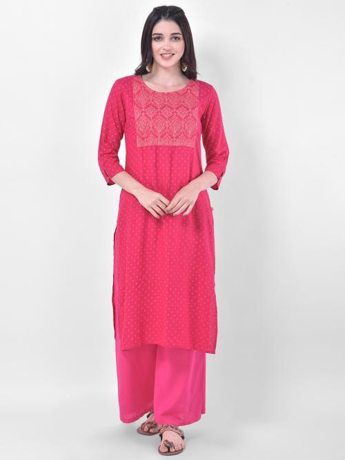Span Women Pink Floral Print Pure Cotton Straight Kurta - Nc308