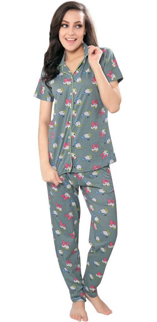 Pearl Night Wears Womens Multicolor Cotton Shirt And Pyjama Set - XXL