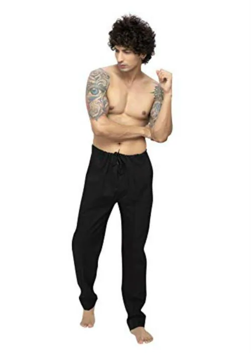TATWAM Men Cotton Pyjama with Draw String Without Elastic Black XL