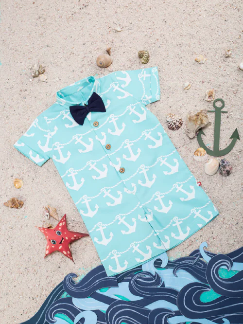 Nino Bambino 100% Organic Cotton Short Sleeve Half Romper With Bow For Baby Boy - (18-24 Months)