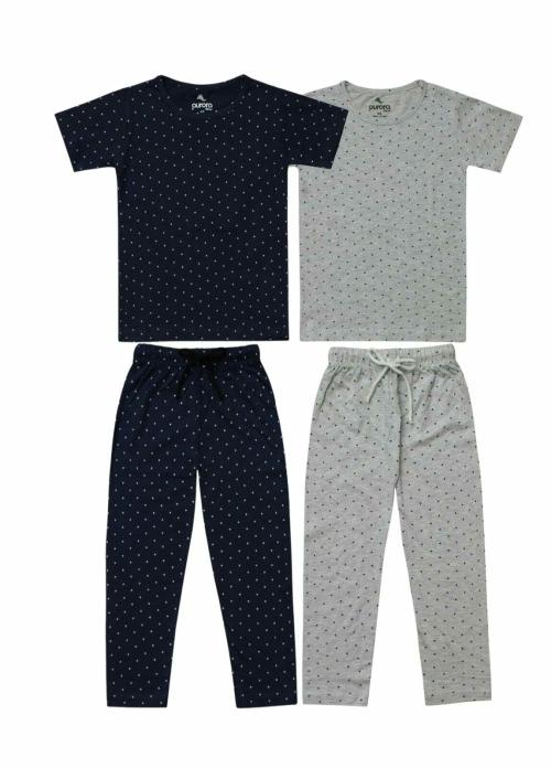 Aurora Shine - Girls Navy & Grey Color Cotton Night Suit T-Shirt Pant For Age 2 T o 12 Years