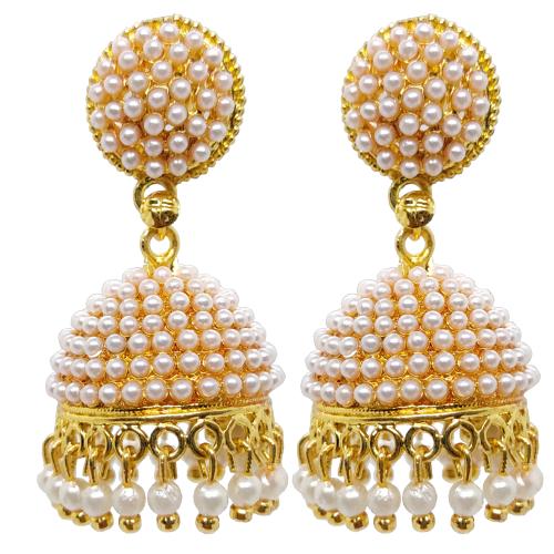 ANTICO Traditional Ethnic Fancy Pearl Studded Gold Platted Jhumka Earrings for Girls and Women