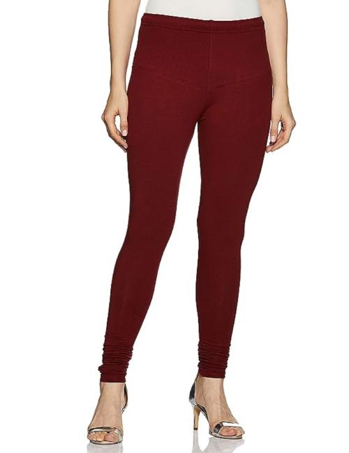 Softline Dark Maroon Solid 100% Cotton Leggings
