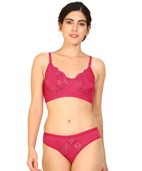 Aamarsh -Women Cotton Bra Panty Set for Lingerie Set ( Pack of 1 ) ( Color : Pink )
