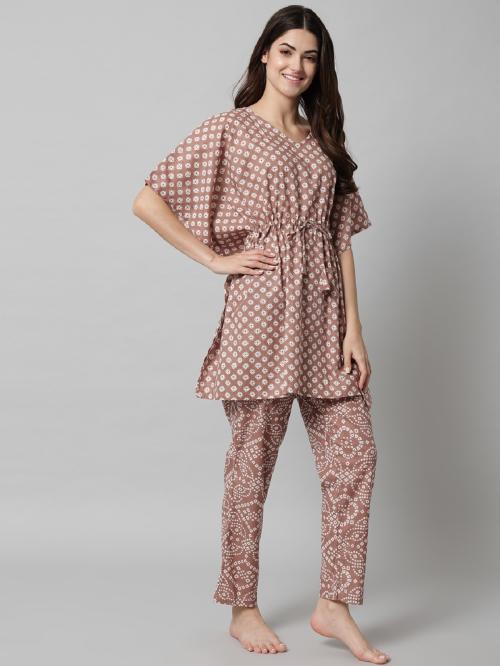 SEPHANI Women Brown Colour Kaftan| Cotton Fabric with Pyjama
