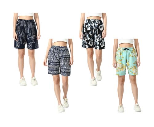 IndiWeaves Crepe Digital Floral Printed Shorts for Women [Pack of 4]