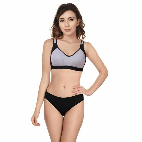 She wears Full Coverage Sports Black Bra Panty Set (Lingerie Set) for Women/Girls 34B