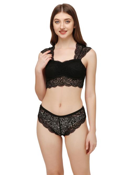 Honeymoon Wear Bra and Penty set for newly married ledies Black Colour Embroidered Work With Best Qulaity and Comfort Lace FabricLingerie Set