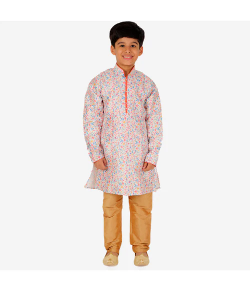 Pro-Ethic Style Developer Ethnic Wear Silk Cream Kurta Pajama Set for Kids and Boys