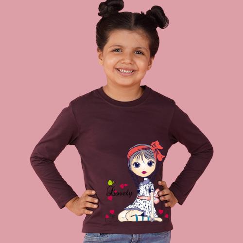 Nusyl Girls Maroon Girl Printed Full sleeve T-Shirt
