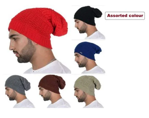 FASHNO Winter long Knit Woolen Warm Cap Beanie Cap/Hat/Winter Cap for Men, Women (Pack of 6)