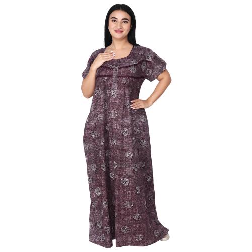 OSF Women's Printed Cotton Floral Maxi Round Neck Full Length Nightwear Night Gown Nighty ( Pack of 1, Pink, Size: 4XL, NW0386_4XL_P)