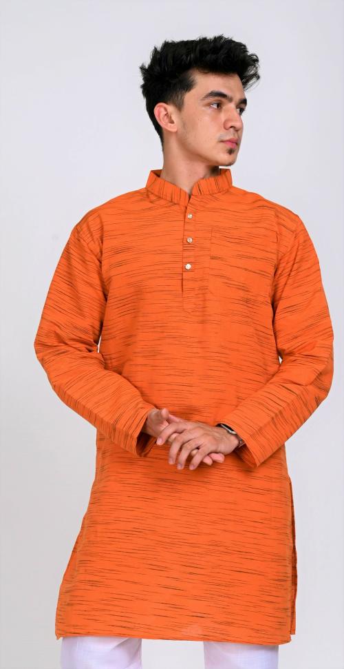 VONIRY Men Cotton Khadi Orange Kurta -M