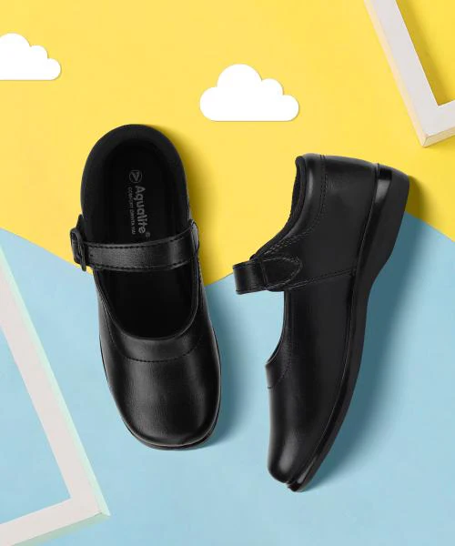 Aqualite Girls Black School Shoes