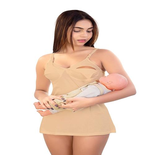 SENSITRA Women's Maternity Breastfeeding Clip Down Nursing Camisole/Nursing Tank Top/Comfy Nursing Sleepwear Beige Color
