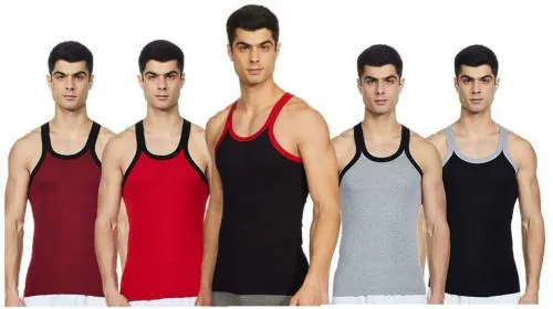 RENOX Men Multicolor Solid Pack of 5 Vest (L)