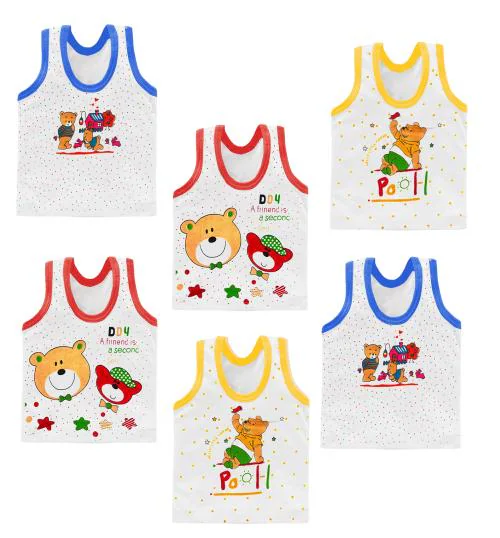 Akido Kids Cotton White Striped Printed Vest for Boys, Summer Innerwear for New born Baby Boy (Pack of 6)