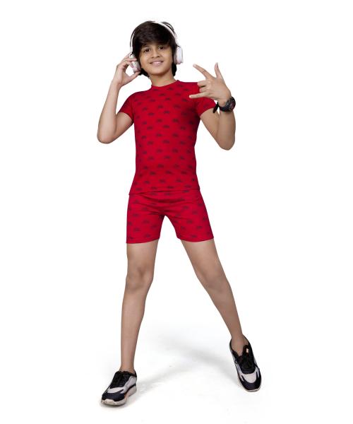 PEPP N HAGG Boy's 100% Cotton Modern Clothing All Over Print Set-RED