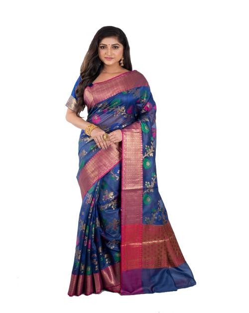 NaeusaTraditional Woven Kora Silk Alfi Patola Contrast Border Silk Saree