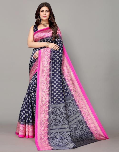 Siril Poly Silk Blue & Cream Color Poly Silk Saree with Blouse piece | sarees for Women| saree | sarees