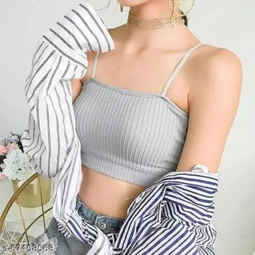 LAK 18 Women's Nylon Spandex Padded Bra Everyday use Comfortable Non-Wired with Pad Wire Free Seamless Stretchable Crop Top, Slip On Bra (Grey) (28)