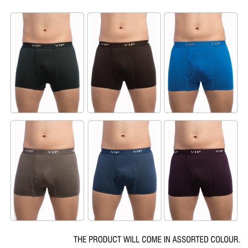 VIP Men's Assorted Punch Plain Cotton Pack of 6 Trunk