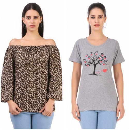 Buy Trendy Rabbit Women Multicolor Printed Cotton Blend Multipack T