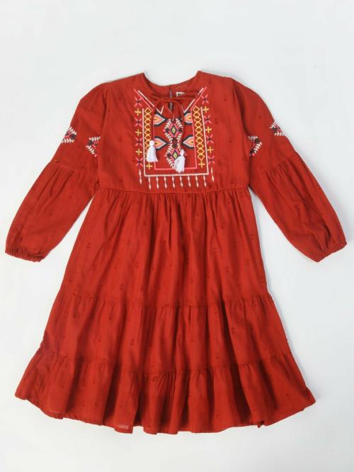 Bella Moda Girls Casual Embrordary Dress 100% Cotton