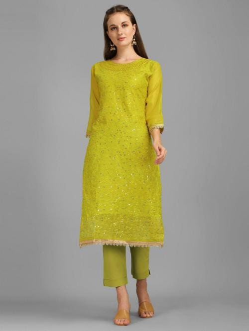 OXIT CLASS Women Liril Embroidered, Embellished Chanderi A-Line Kurta (M)