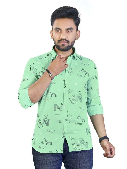Buy Adwyn Peter Men Green Printed 100 Cotton Single Shirt Online at