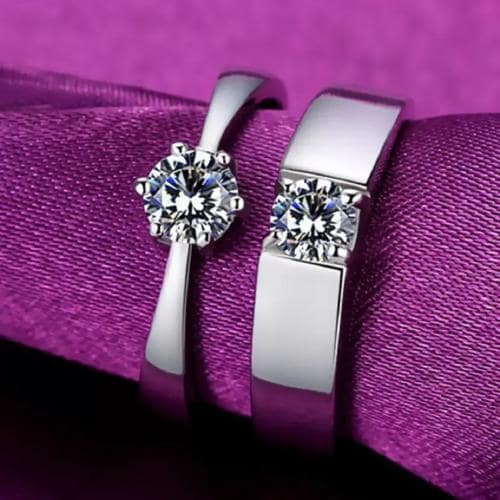 AJS Stylish Valentine American diamond Adjustable Finger Couple Rings for Couples (Pack Of - 2)