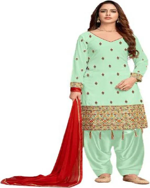 Rahi Fashion Women's Faux Georgette Embroidered Semi-stitched patiyala style salwar suit.