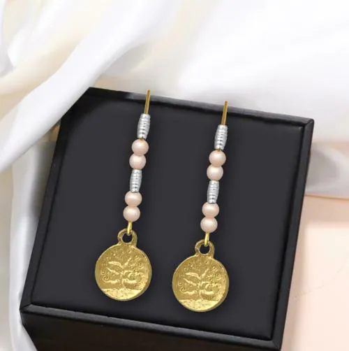 IIK Collection Western Gold-plated abstract design Coin shaped lightweight stylish Fashion Handmade earrings for Women and Girls