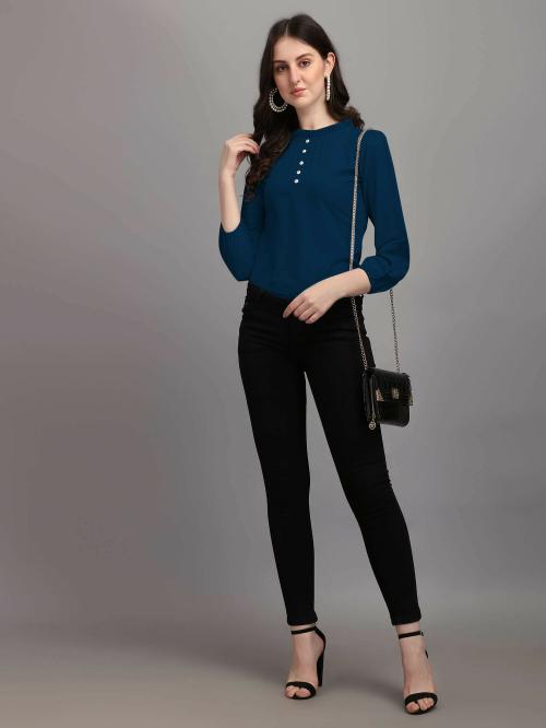 Shivansh Creation Women Dark Blue Solid Georgette Regular Top S