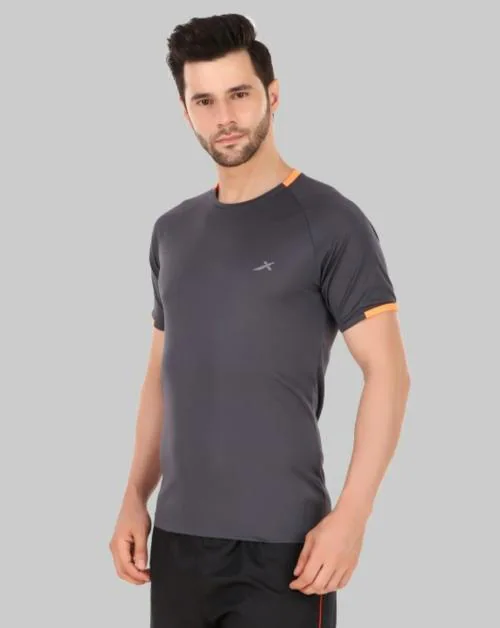 VECTOR X Men Grey Solid Polyester Round Neck T-shirt