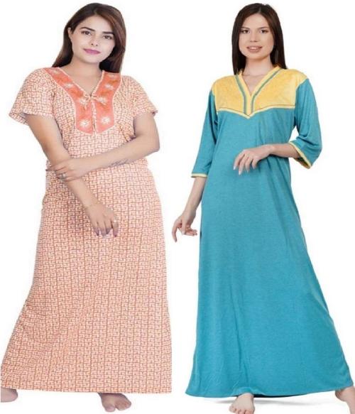 BEAUTY CRAZE Women's Hosiery Cotton Nightgown Maxy Nighty Combo Nightdress (Pack Of 2)