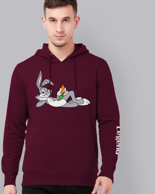Free Authority Looney Tunes Printed Red Hoodie For Men