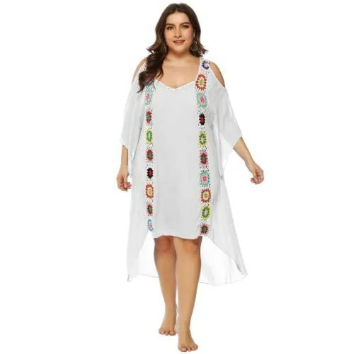Plus Curvves Plus Size Beachwear Cover Up White Color - XL