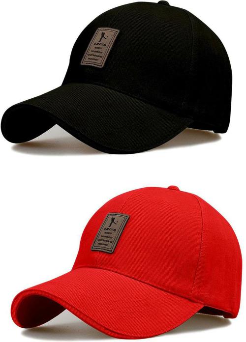 ALMOS Unisex Black, Red Applique Cotton Pack of 2 Baseball Cap (Free Size)